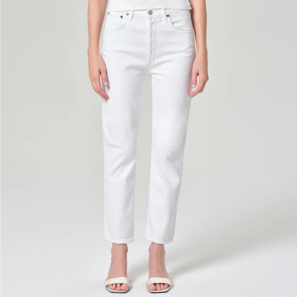 Agolde White Straight Leg Jeans High-Rise Crisp Denim